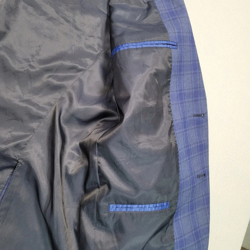 Kenneth Cole Reaction Mens Blue Plaid Two Button Blazer Sport Coat 40R DTC 314